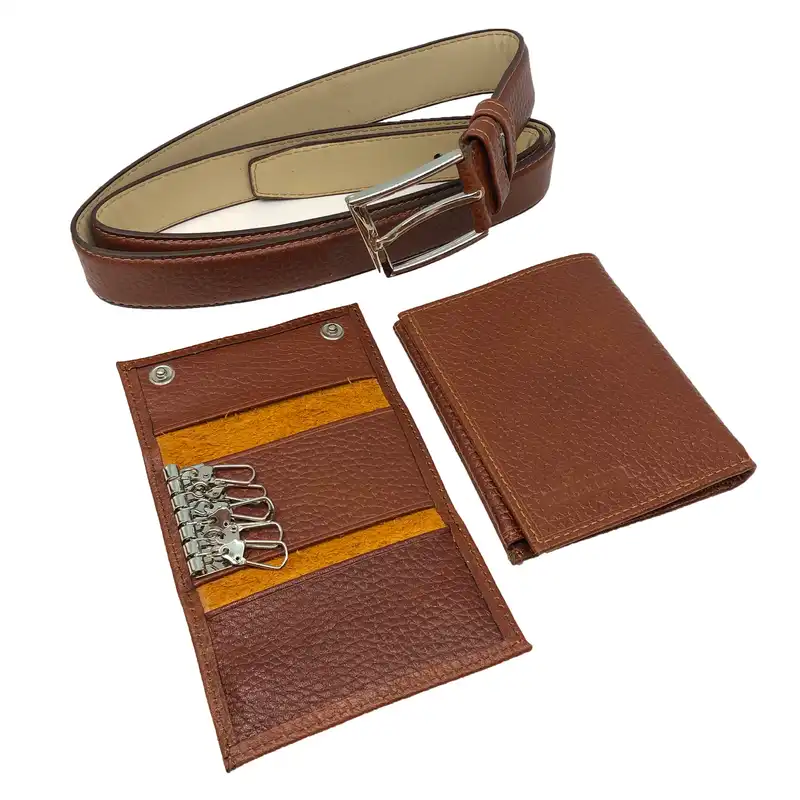 ست هدیه مردانه سرزمین چرم مدل 111011 رنگ عسلی