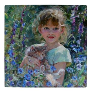 نقد و بررسی کاشی کارنیلا طرح نقاشی دختر بچه و گربه کد wk4911 توسط خریداران