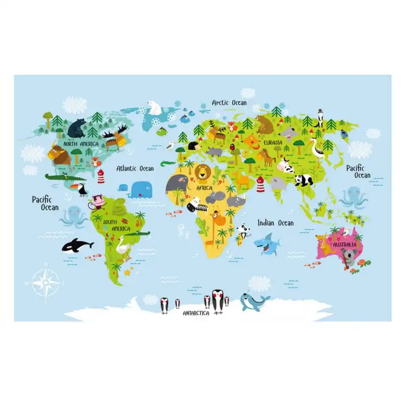 پوستر دیواری اتاق کودک طرح نقشه جهان مدل drv1063