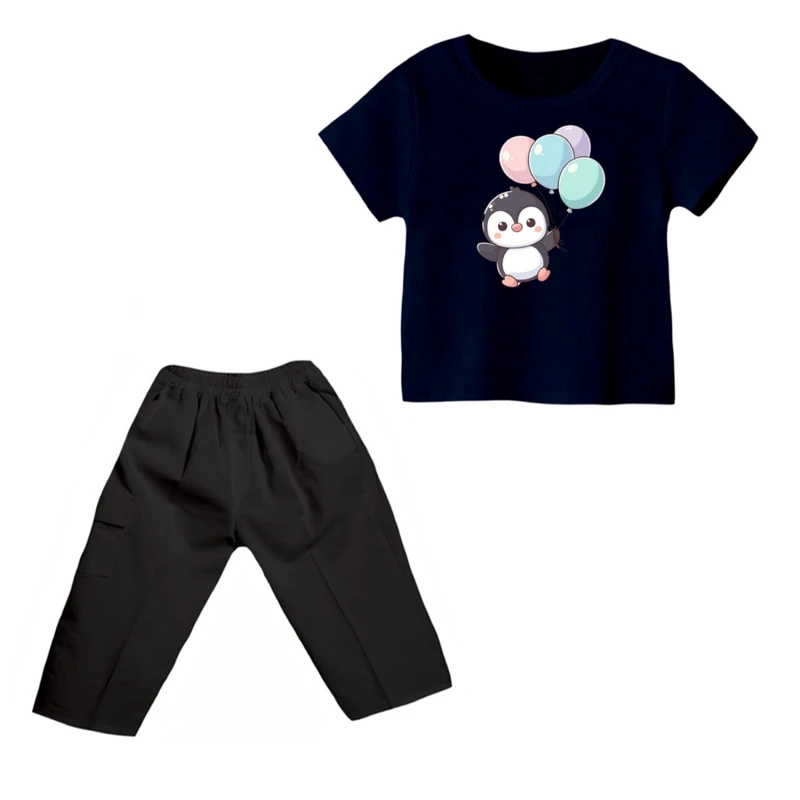 ست تی شرت و شلوارک دخترانه مدل پنگوئن کد ۲۰