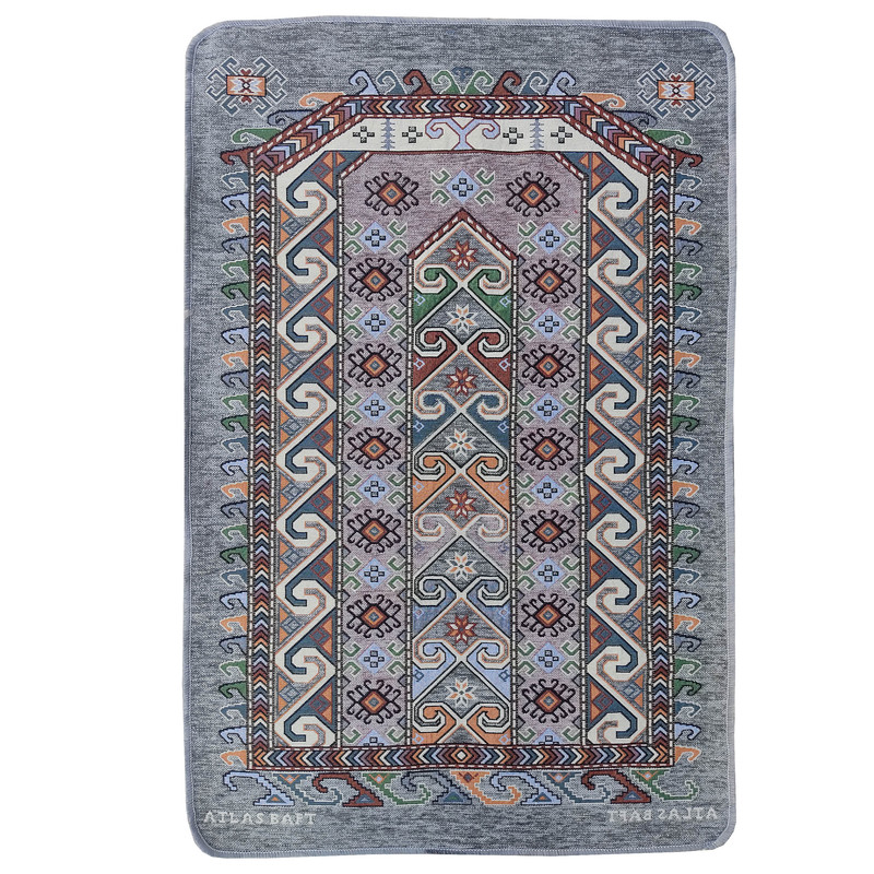 روفرشی مدل اطلس بافت طرح ترکمنی کد 115t زمینه طوسی