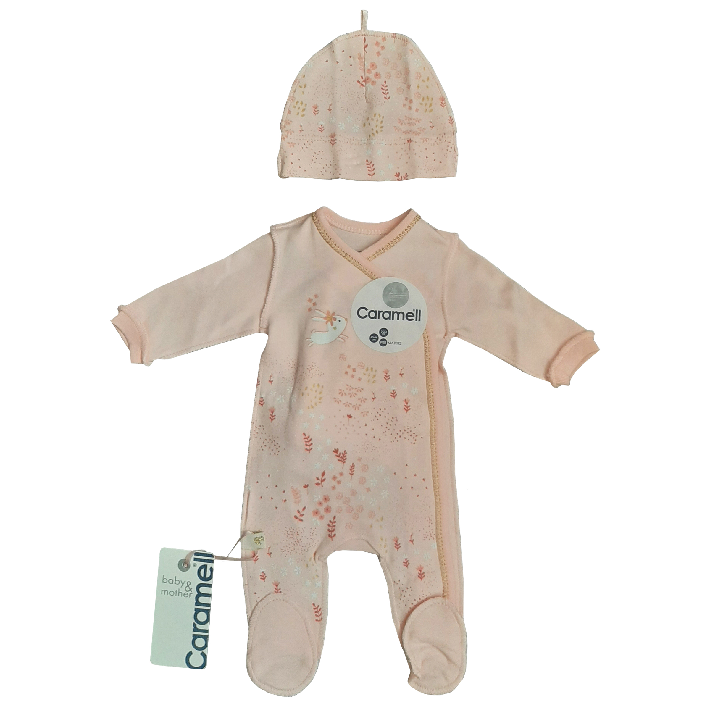 ست سرهمی و کلاه نوزادی کارامل مدل G-Tk4703