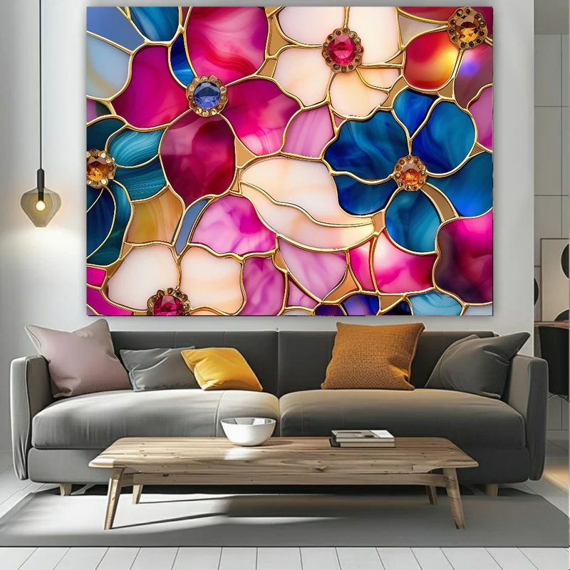 تابلو بوم طرح مخمل نقاشی گل مدل رنگارنگ کد FP106339