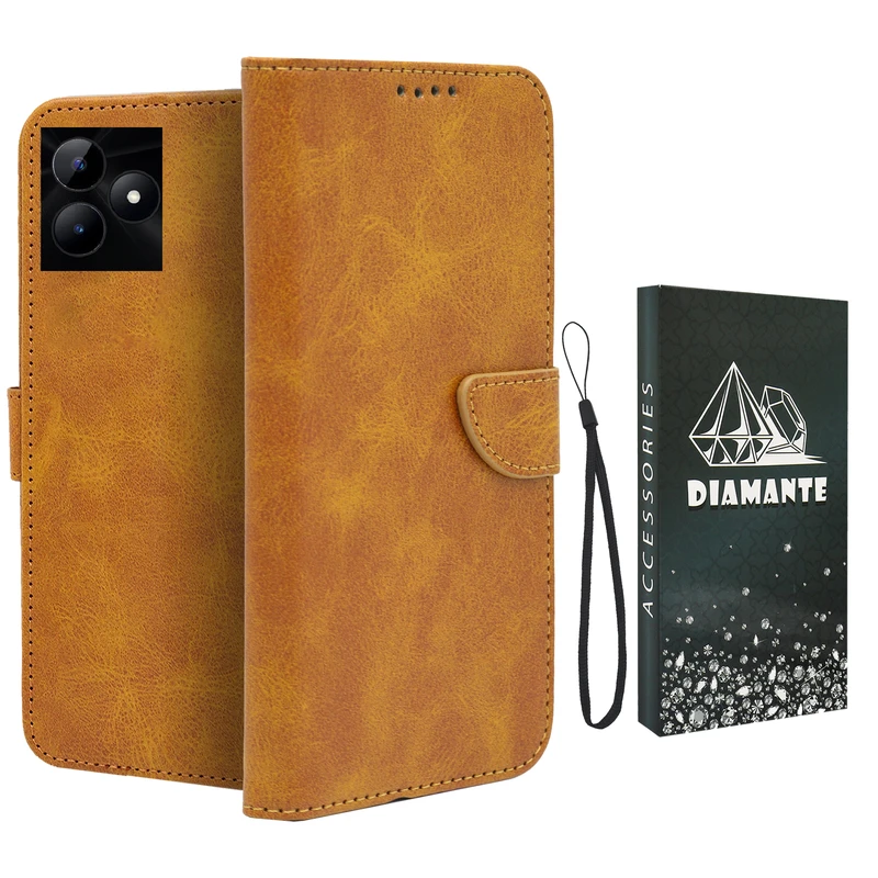 کیف کلاسوری دیامانته مدل Scusa Bk مناسب برای گوشی موبایل ریلمی C51 به همراه بند آویز