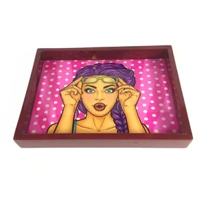 سینی مدل چوبی کف شیشه ای کد 1054
