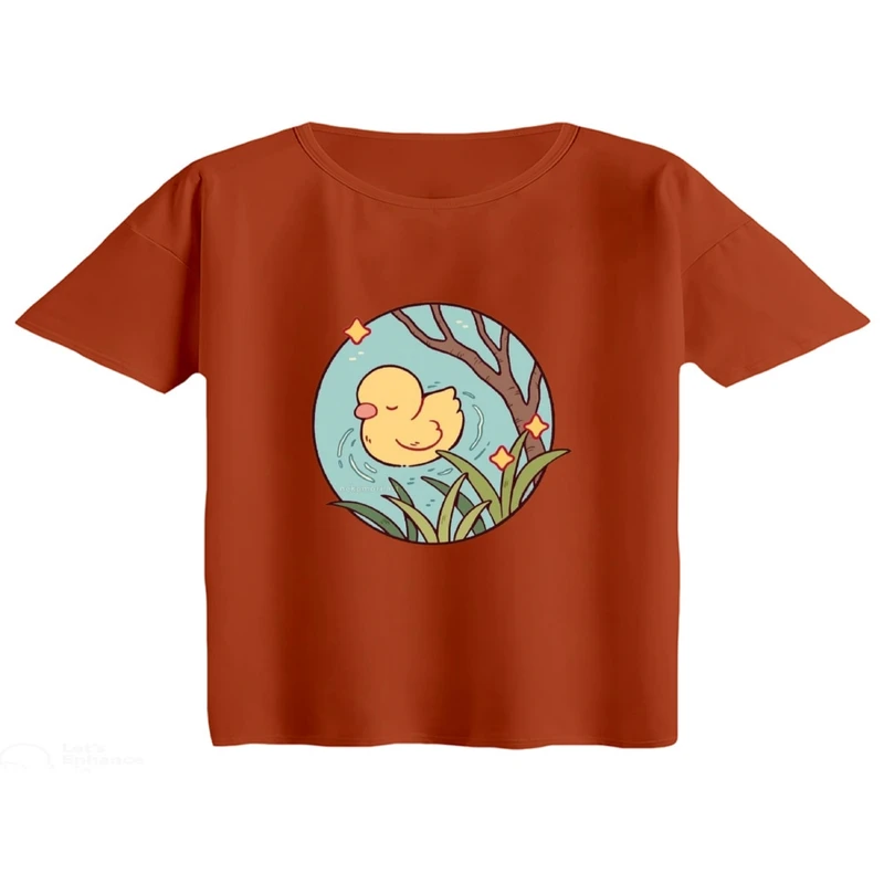 کراپ تی‌شرت آستین کوتاه زنانه مدل جوجه اردک