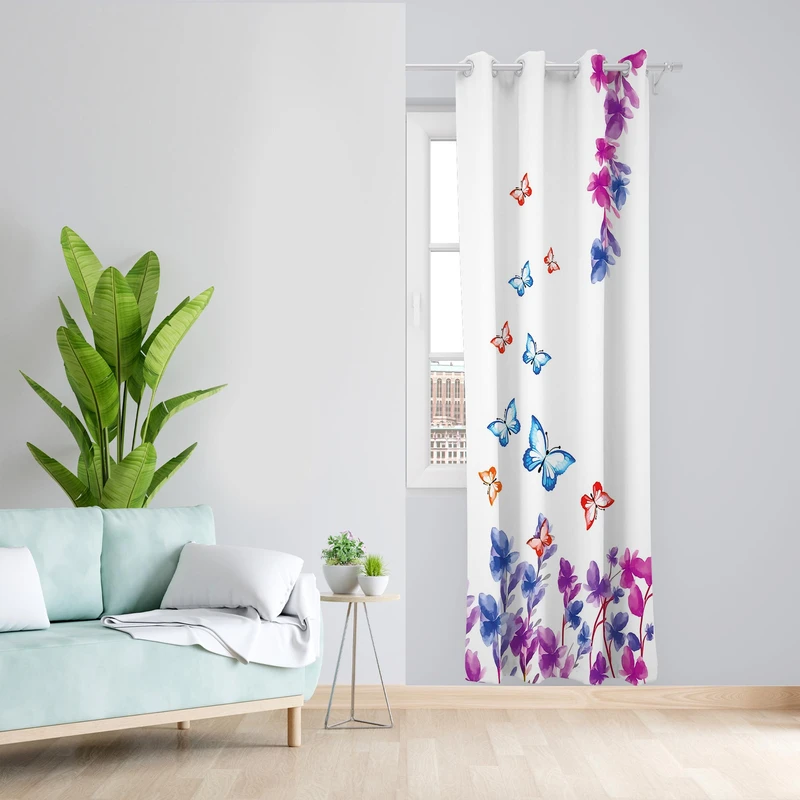 پرده مدل گل و پروانه مخمل پانچی کد 1117 سایز 140x200 سانتی متر