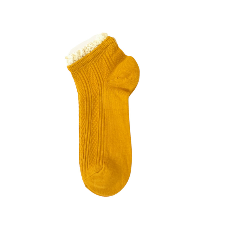 جوراب زنانه مدل لب توری رنگ زرد
