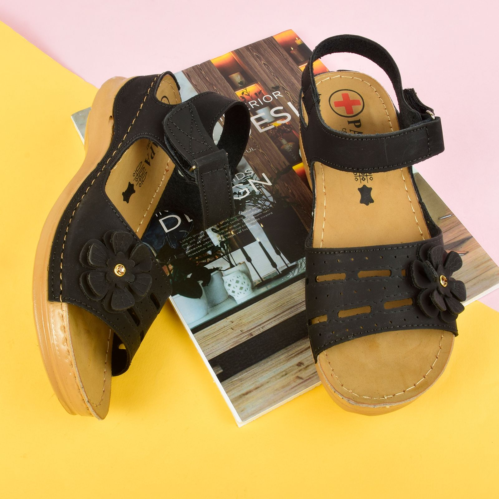 صندل زنانه پاپا مدل طبی گلدار برچسبی BK.4016 - - 6