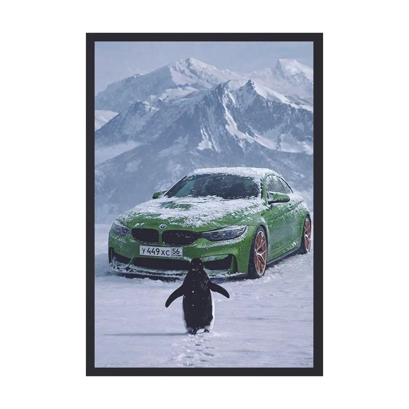 تابلو وین چیتا مدل پنگوئن ترند کد 04 فریم مشکی