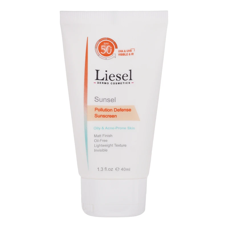 کرم ضد آفتاب بدون رنگ لایسل SPF 50 مدل Pollution Defense02 ‌مناسب پوست‌های چرب و آکنه ای حجم 40 میلی‌لیتر