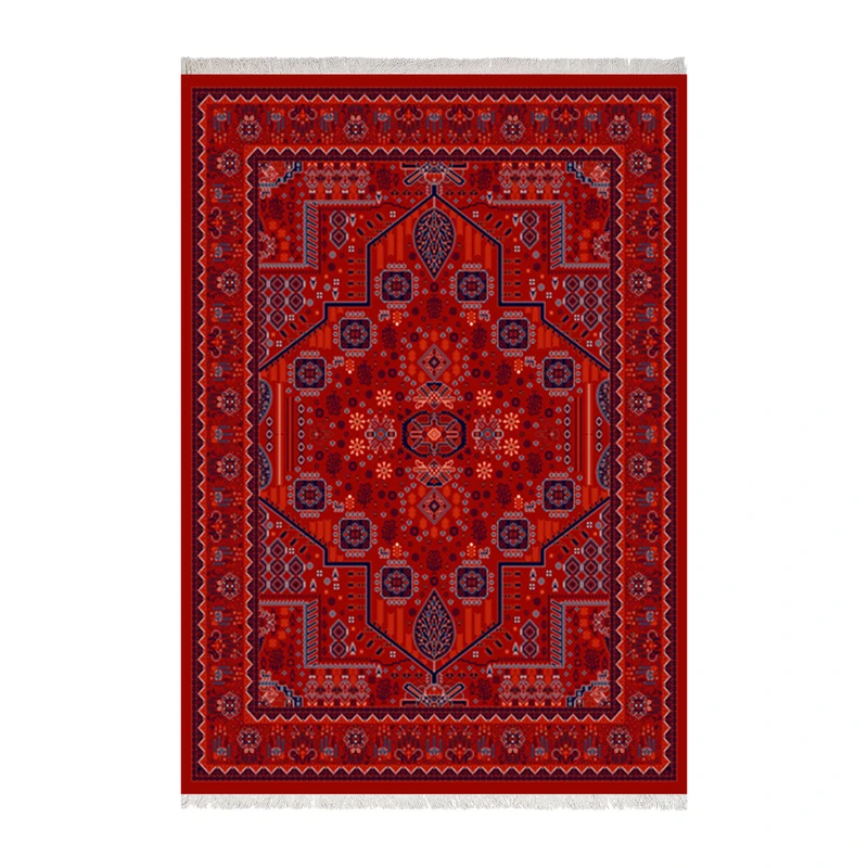 فرش ماشینی 1000 شانه زانیس زمینه قرمز حاشیه سرمه ای مدل چاپی