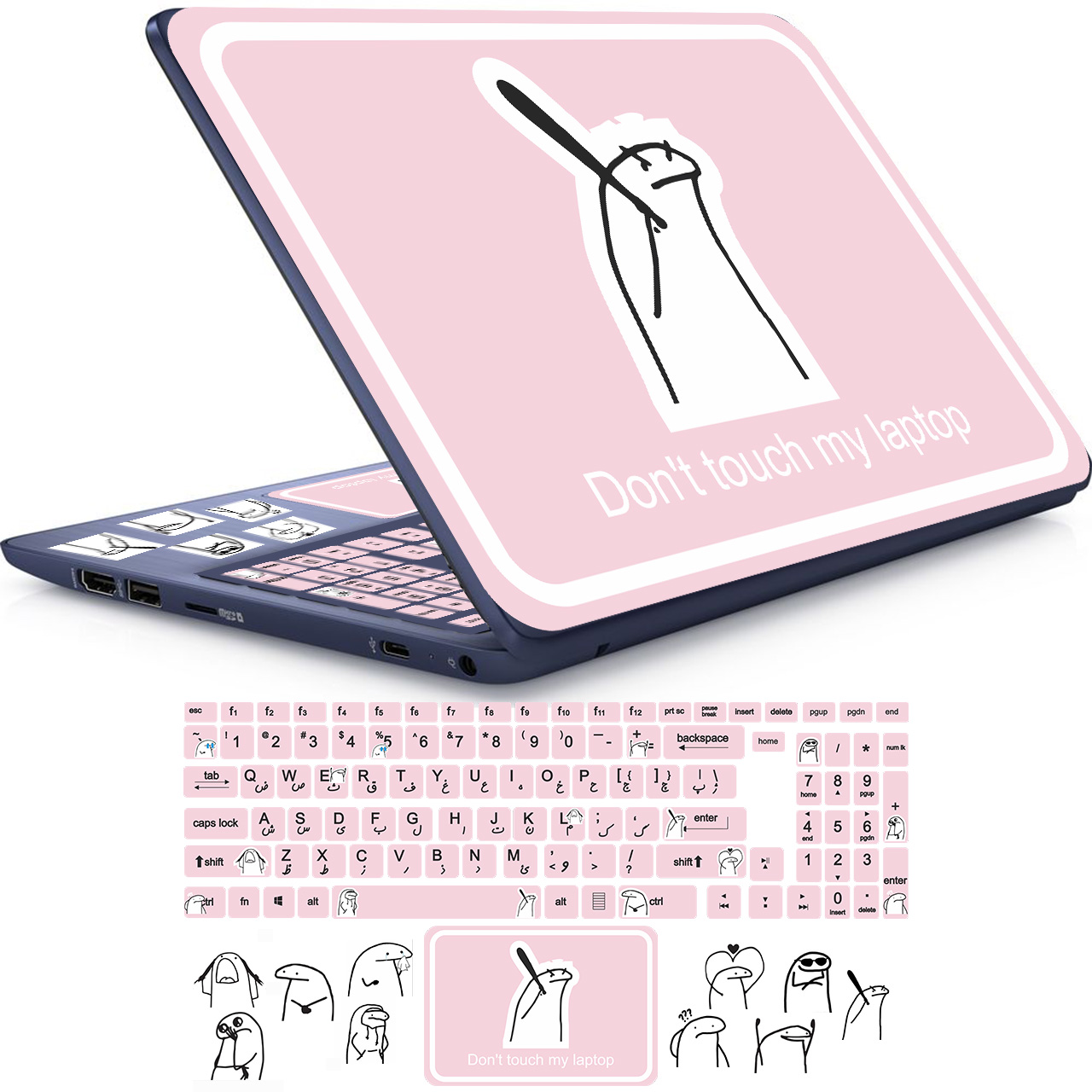 استیکر لپ تاپ راتیانا مدل فلورک 05 مناسب برای لپ تاپ 15 تا 17 اینچ به همراه برچسب حروف فارسی کیبورد