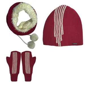 ست کلاه و شال گردن و ساق دست بافتنی بچگانه تارتن مدل 65021 رنگ قرمز