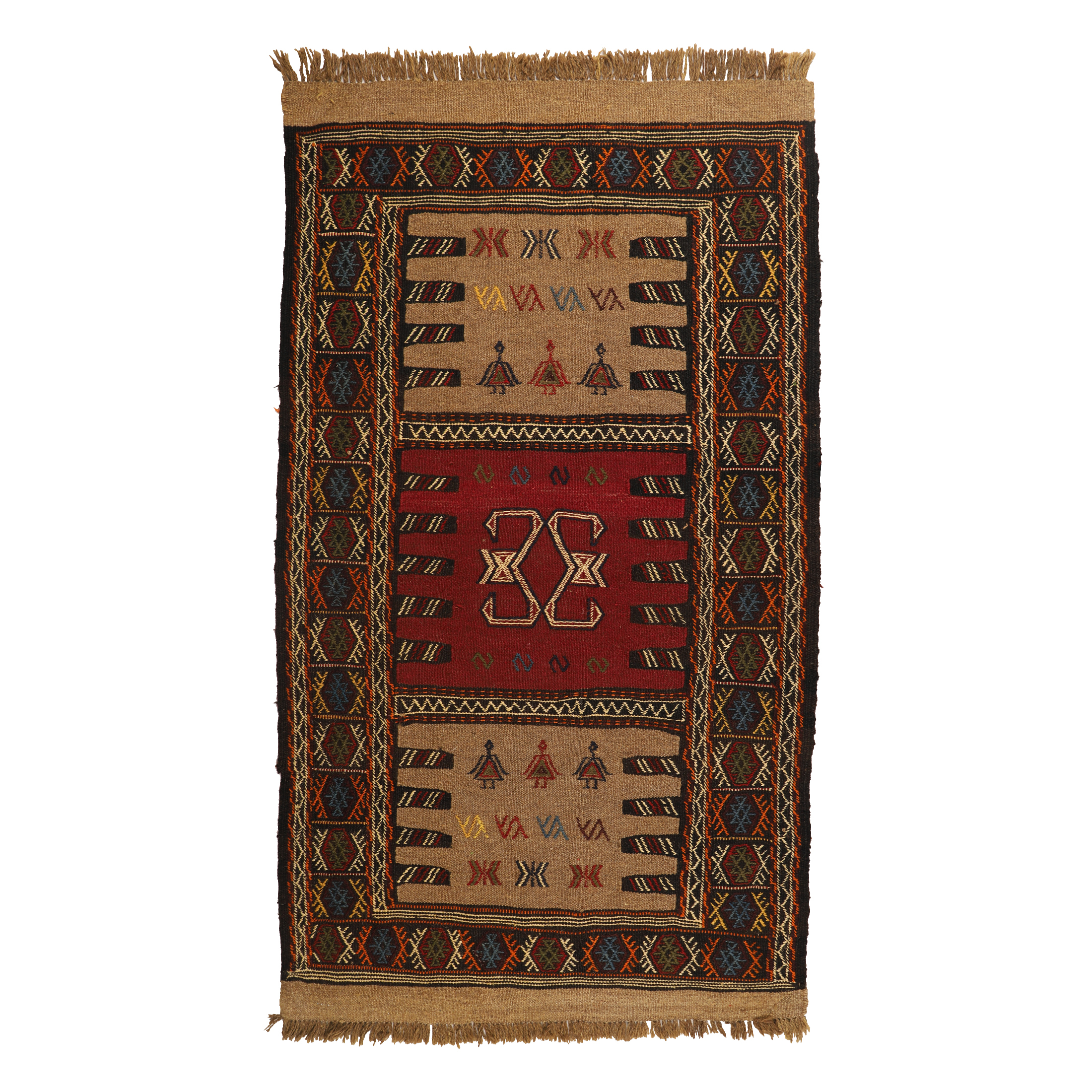 گلیم دستبافت دومتری طرح سفره کردی کد 140390