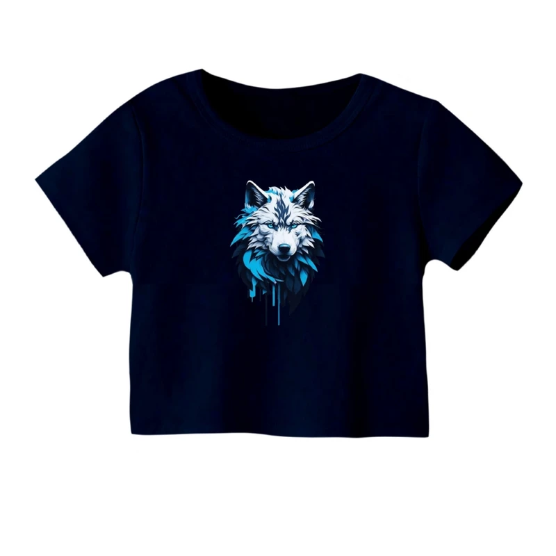 کراپ‌ تی‌شرت آستین کوتاه زنانه مدل گرگ جذاب