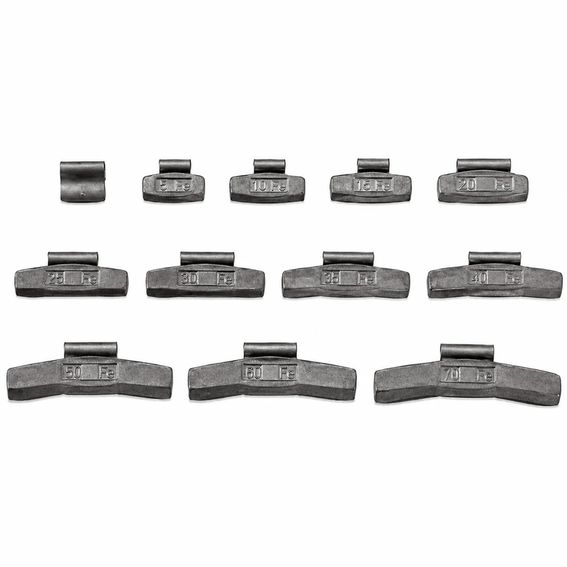 وزنه بالانس فولادی (گیره ای) چرخ خودرو مدل 4018 مناسب برای خودروهای سواری بسته 5 کیلوگرمی شامل وزنه های 5 تا 40 گرمی