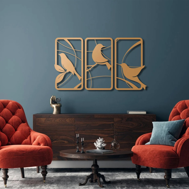 دیوارکوب مدل چوبی پرنده  کد T64-1 مجموعه سه عددی