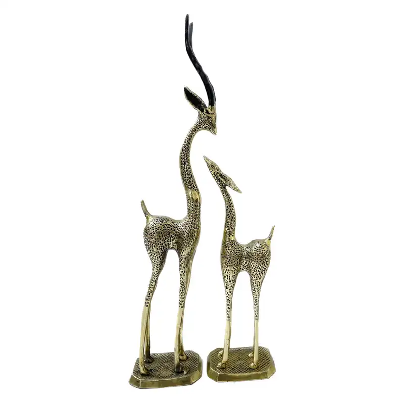 دکوری برنجی مدل غزال مارال سیاه قلم829-6650gبسته 2 عددی