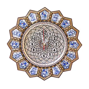 ساعت دیواری خاتم کاری مدل صفحه قلمزنی طرح گل و مرغ برجسته کد Bl41d23-3f4