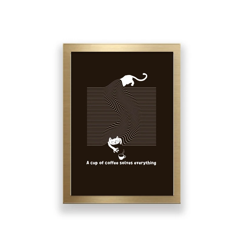 تابلو طرح گربه a cup of coffee solves everything