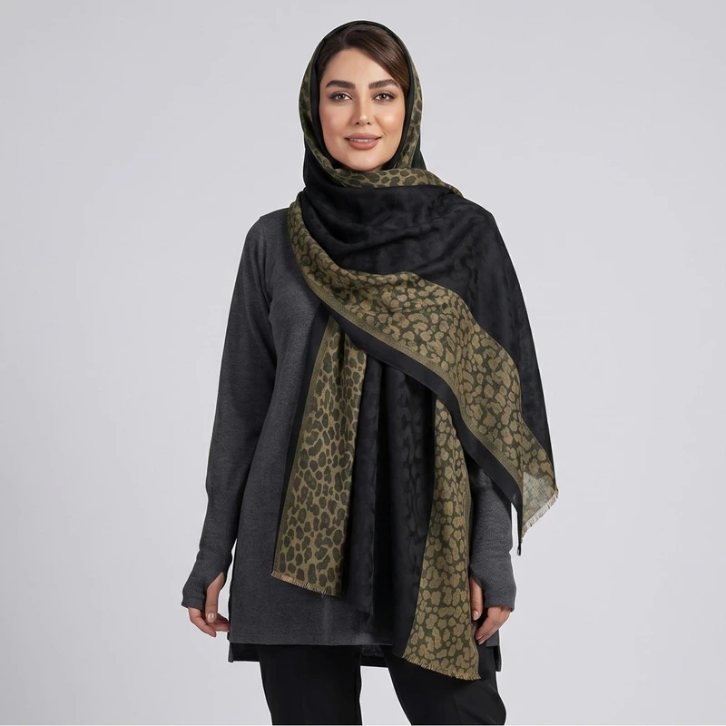 شال زنانه مدل پلنگی ژاکارد