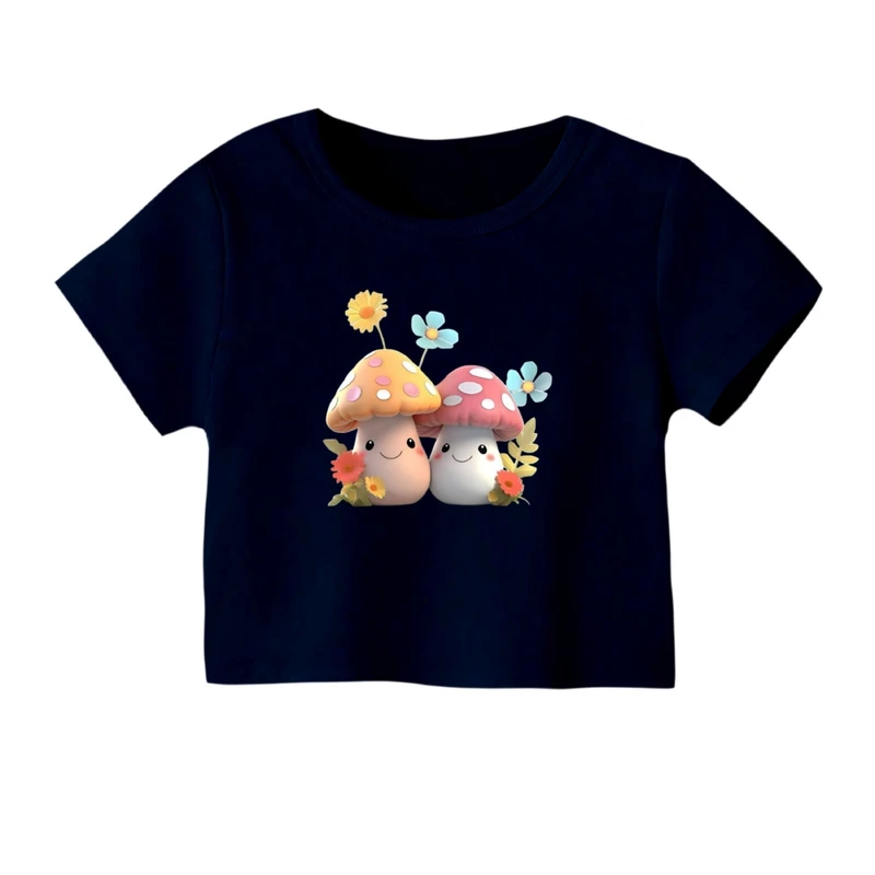 کراپ‌ تی‌شرت آستین کوتاه زنانه مدل قارچ ها