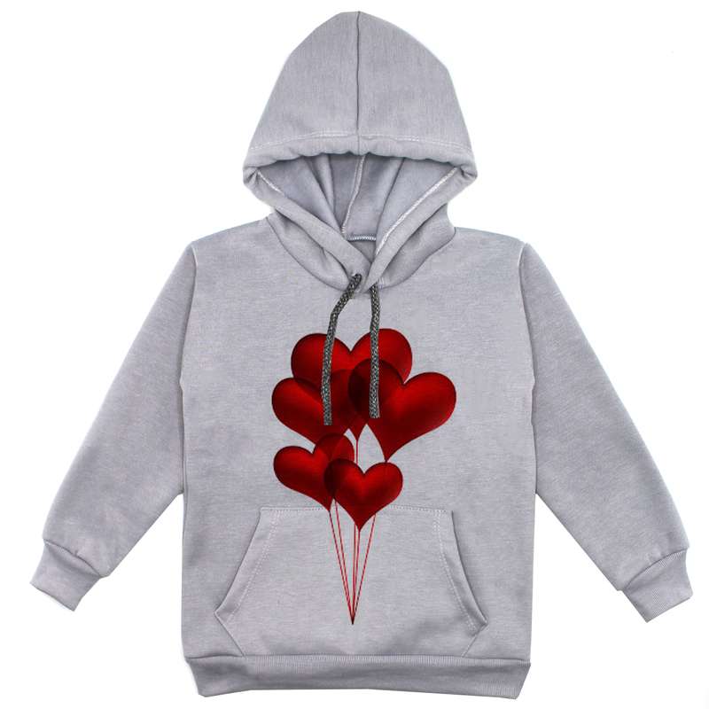 هودی دخترانه مدل بادکنک قلب F155 رنگ طوسی