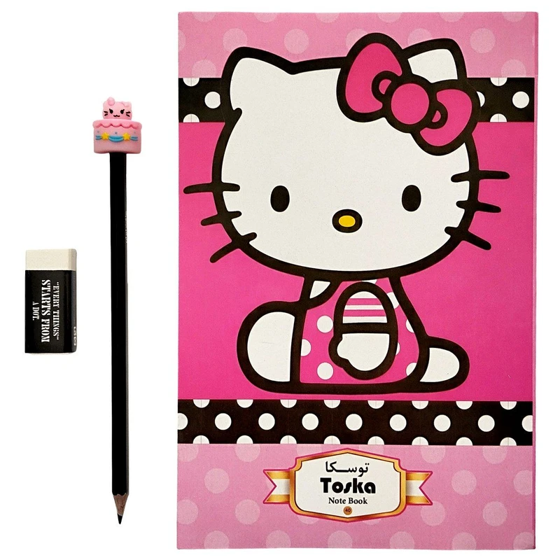 دفتر مشق 40 برگ توسکا مدل کیتی به همراه مداد و سرمدادی و پاک کن