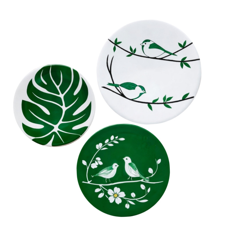 بشقاب دیوارکوب سفالی طرح بهار کد D604 مجموعه سه عددی