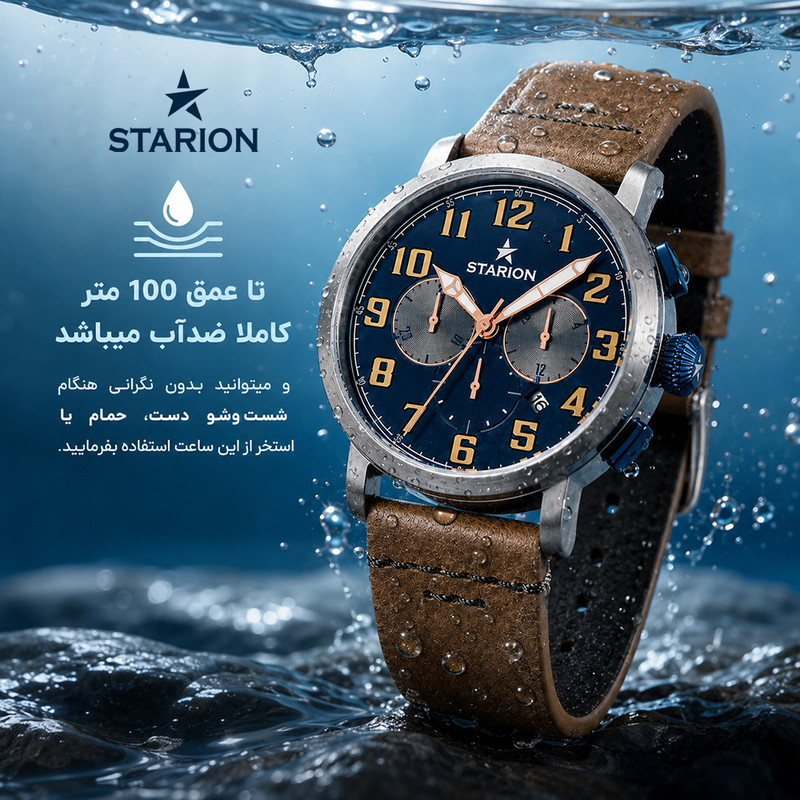 ساعت مچی عقربه ای مردانه استاریون مدل کرنوگراف موتور سوئیس بند چرم طبیعی رفرنس B724-Gunner-C2