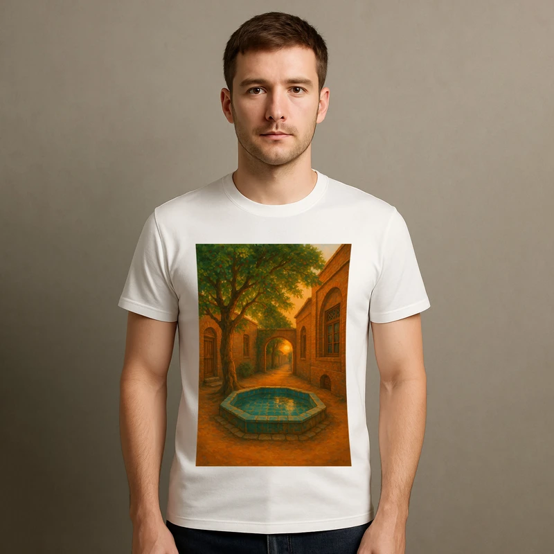 تیشرت آستین کوتاه مردانه مدل کوچه باغ ایرانی رنگ سفید