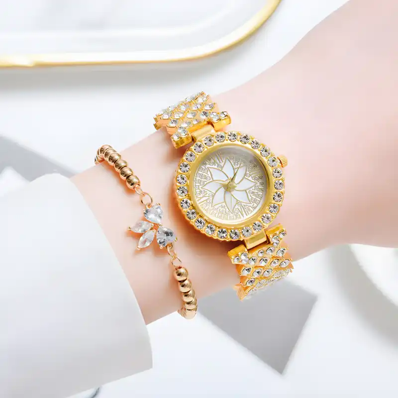 ساعت مچی عقربه ای زنانه مدل نگین دار صفحه طرحدار کد 2