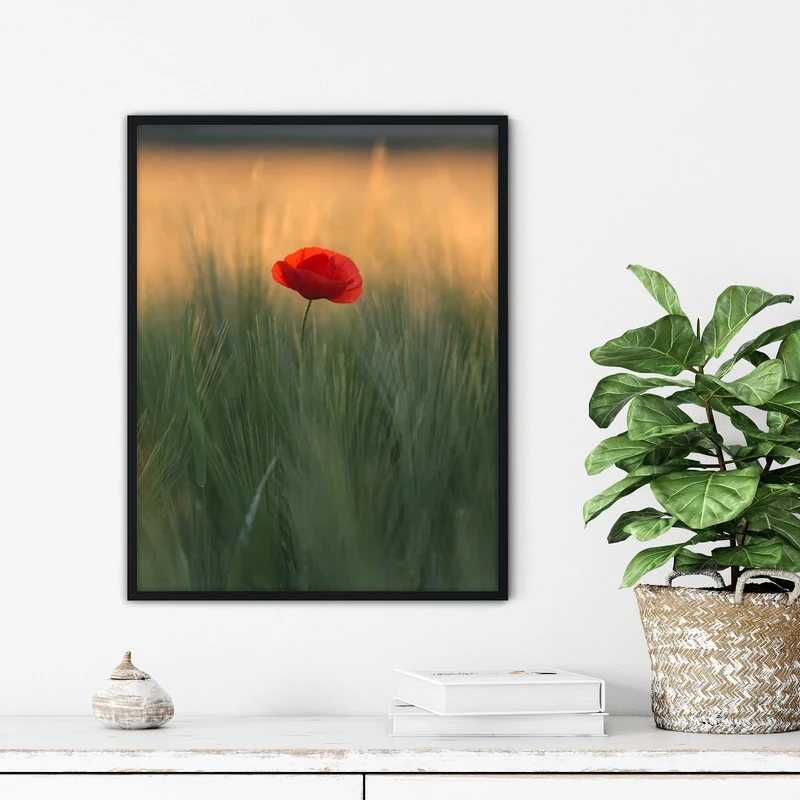 تابلو آتریسا طرح گل قرمز مدرن مدل ATFF235 فریم مشکی