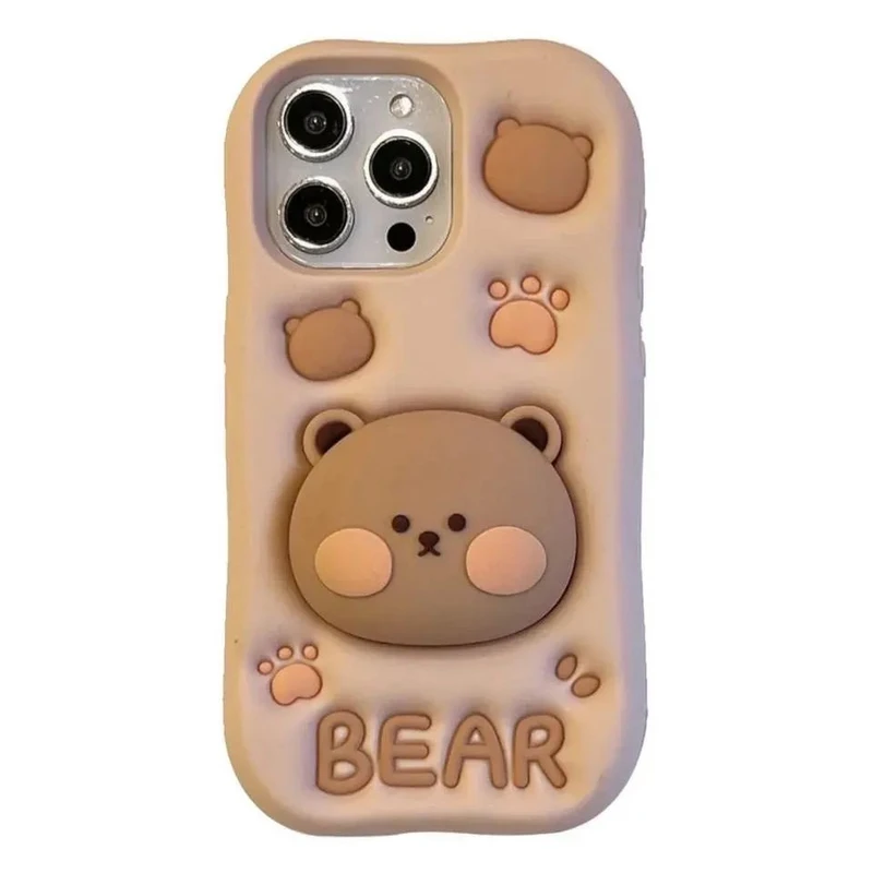 کاور طرح BEAR خرس بیسکویتی استند شو مناسب برای گوشی موبایل اپل IPHONE 13 PRO/14 PRO/15 PRO