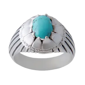 انگشتر نقره مردانه بازرگانی میلادی مدل فیروزه طبیعی نیشابور کد AM_0276