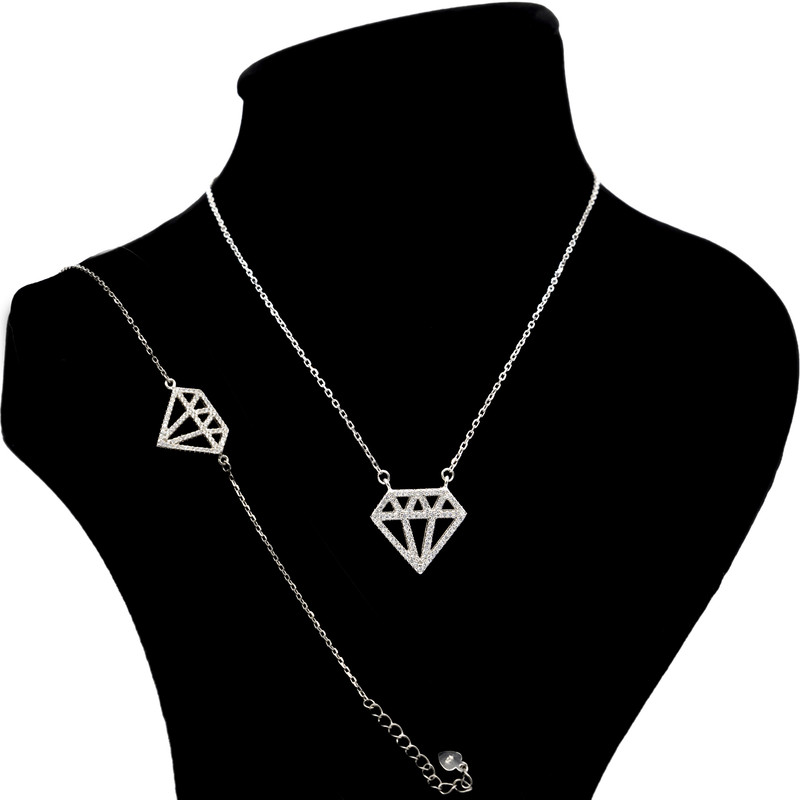 نیم ست نقره زنانه بهارگالری طرح الماس مدل Luxury Diamond