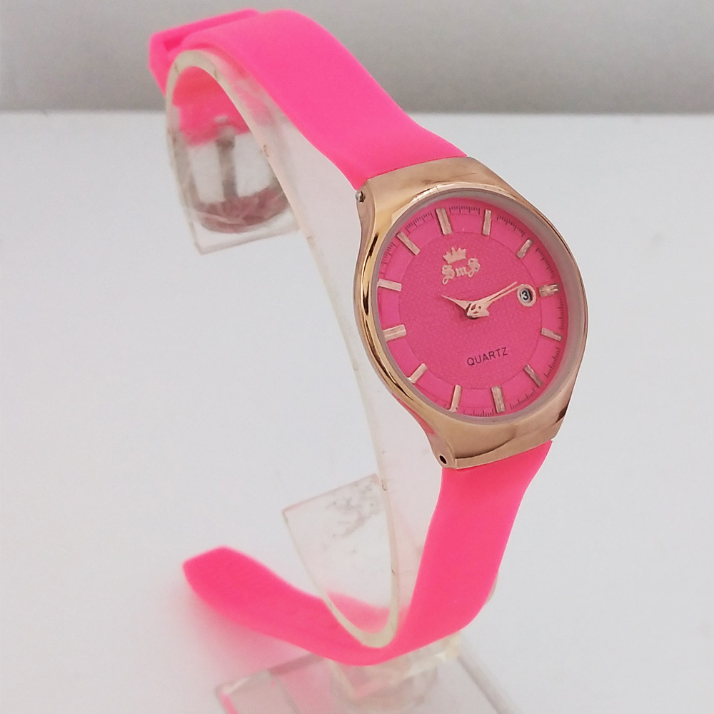ساعت مچی عقربه ای دخترانه مدل بندسیلیکونی تاریخ شمار کد 2