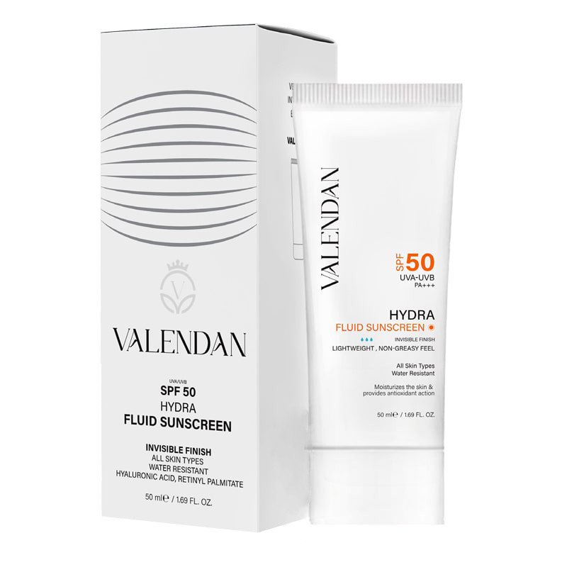 فلوئید ضد آفتاب بدون رنگ صورت ولندان SPF 50 مدل HYD-INV محافظ UVA،UVB مناسب برای انواع پوست حجم 50 میلی لیتر