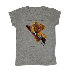 تی شرت آستین کوتاه دخترانه مدل تدی رنگ طوسی