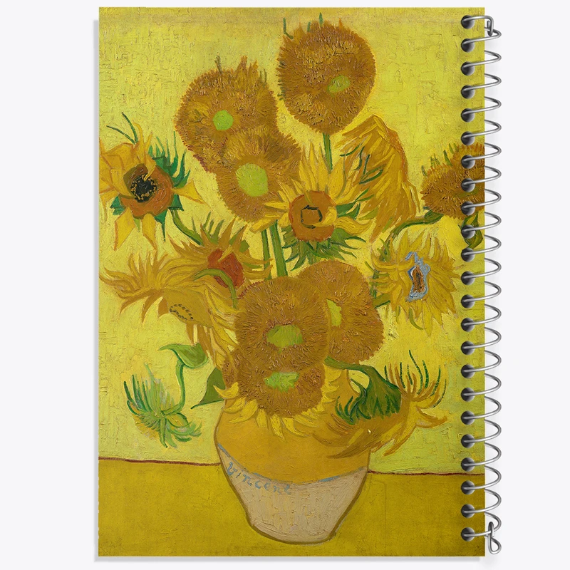 دفتر ژورنال نویسی 50 برگ خندالو مدل نقطه ای طرح گلدان آفتابگردان ونسان ونگوگ (Van Gogh) کد 36819