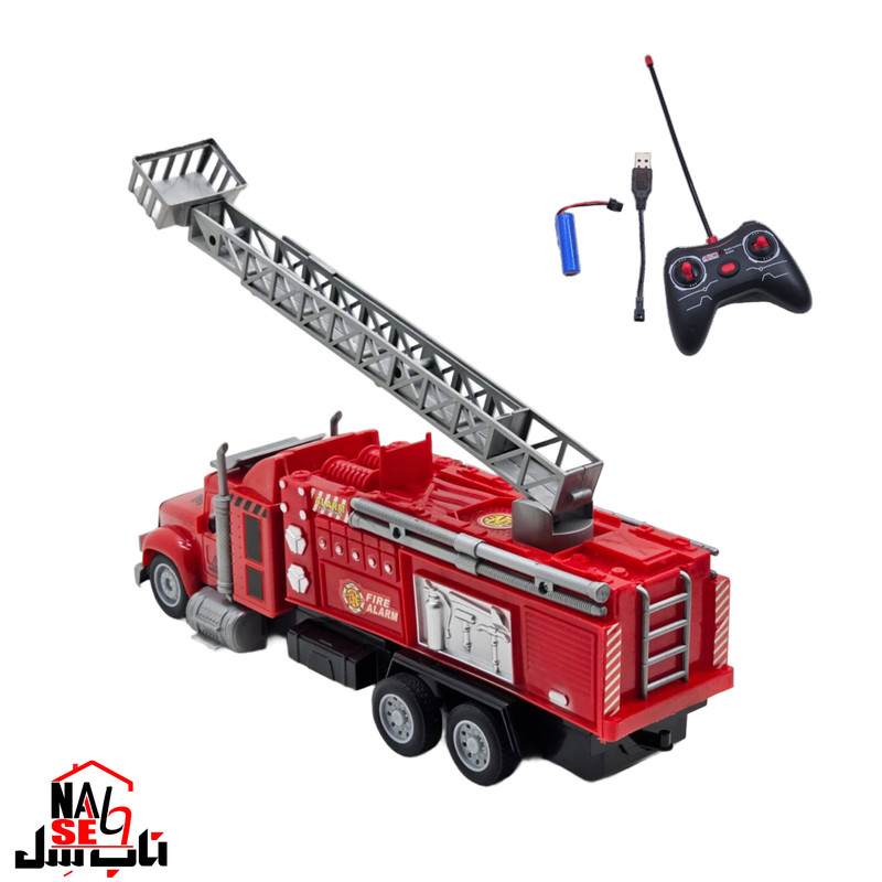 ماشین بازی کنترلی ناب سل مدل کامیون آتش نشانی بالابر شارژی