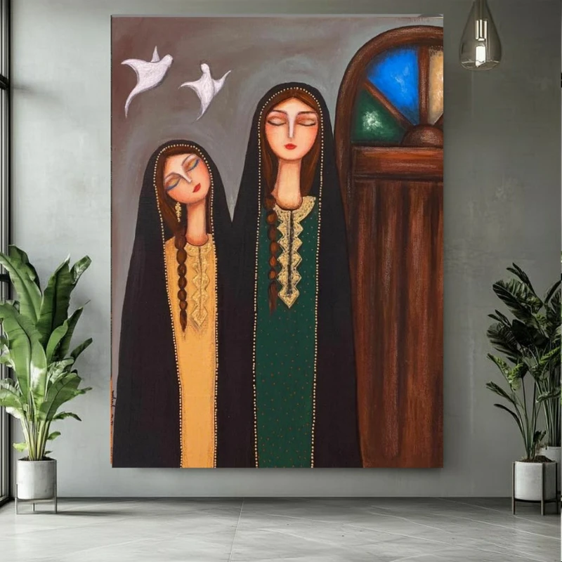 پوستر پارچه ای طرح مخمل نقاشی مدل بانوان ایرانی کد BK25052