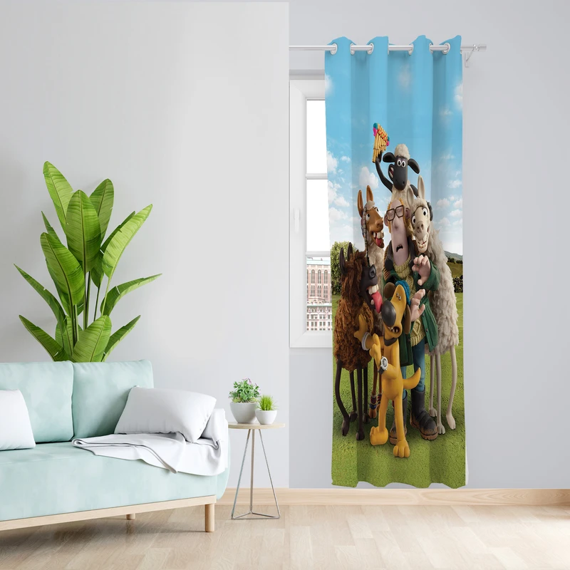 پرده طرح کارتونی بره ناقلا مدل مخمل پانچی کد L 330R Z سایز 140x200 سانتی متر