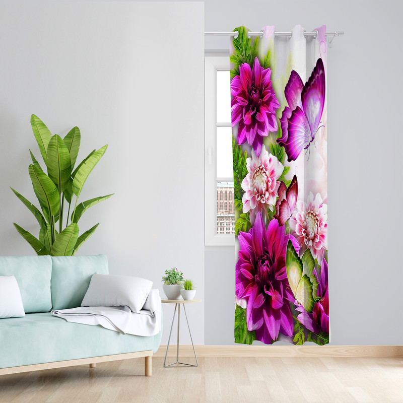 پرده طرح گل و پروانه مدل مخمل پانچی کد 4236 z سایز 140x200 سانتی متر