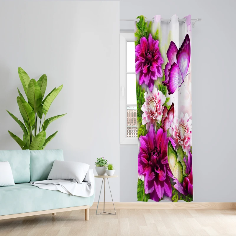 پرده طرح گل و پروانه مدل مخمل پانچی کد 4236 z سایز 140x200 سانتی متر