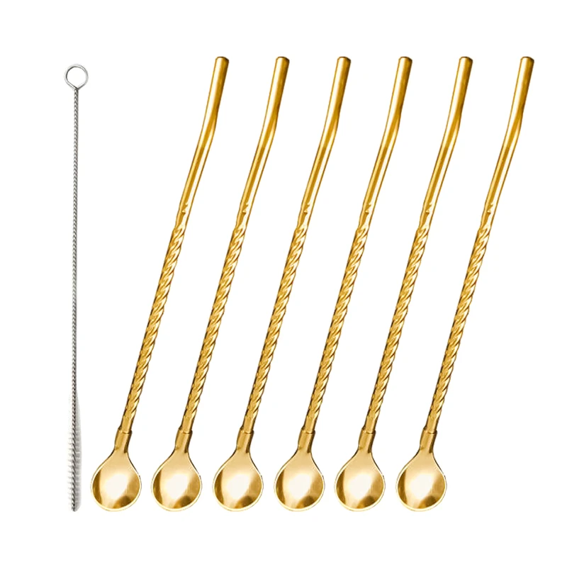 قاشق شربت خوری مدل Straw spoon بسته 6 عددی به همراه فرچه