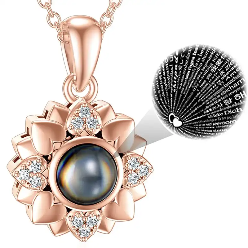 گردنبند زنانه مدل گل قلب دوستت دارم به صد زبان دنیا