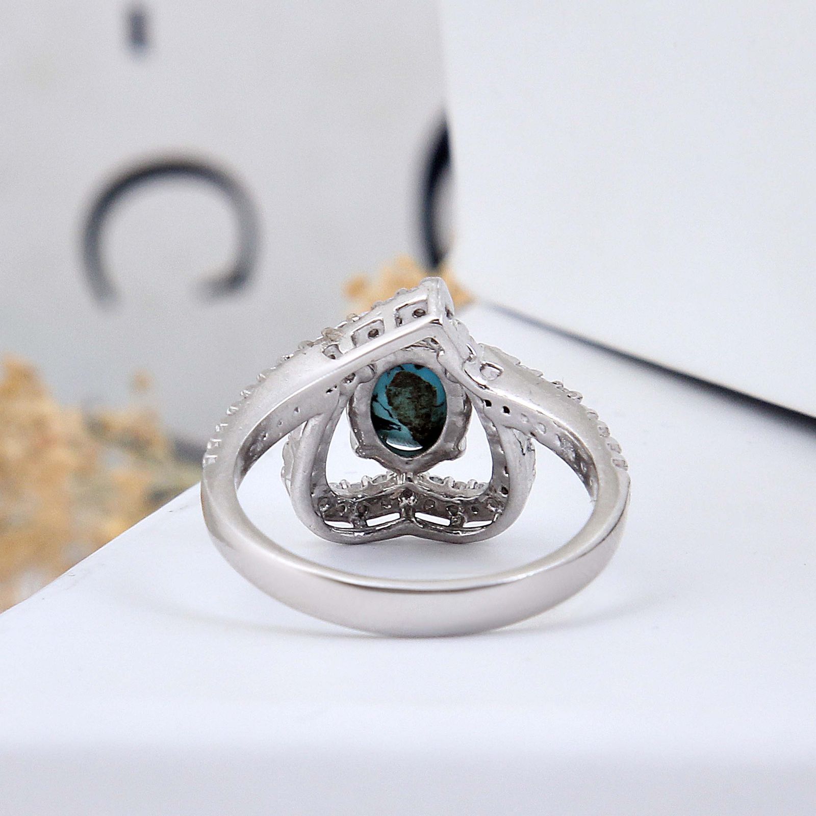 انگشتر نقره زنانه مدل فیروزه نیشابور آبکاری رادیوم کد AWR_2024 - - 5