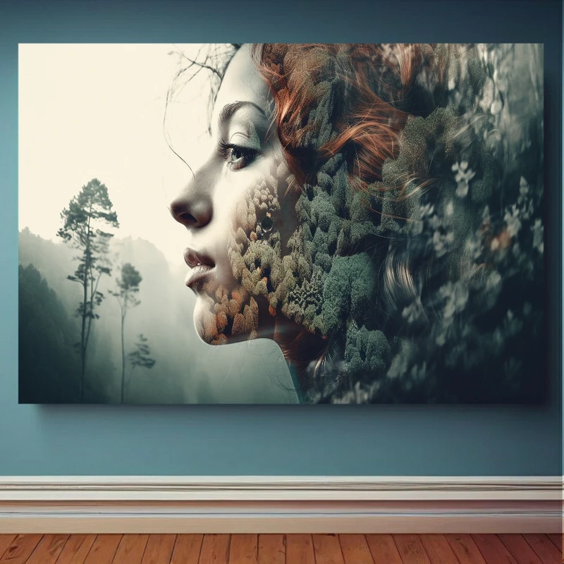 تابلو بوم طرح مدرن چهره دختر و طبیعت کد SD5822